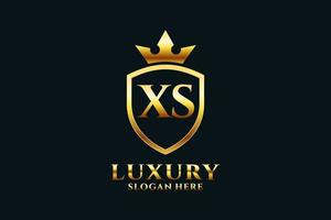 initial XS elegant luxury monogram logo or badge template with scrolls and royal crown - perfect for luxurious branding projects vector