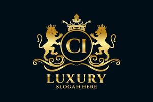 Initial CI Letter Lion Royal Luxury Logo template in vector art for luxurious branding projects and other vector illustration.