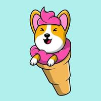 lindo corgi perro helado dibujos animados vector iconos ilustración. concepto de caricatura plana. adecuado para cualquier proyecto creativo.