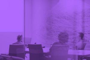Startup Business Team At A Meeting at modern night office building photo