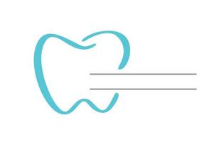 Blue tooth logo icon and two lines for text for dentist or stomatology dental care design template. Vector isolated black line contour tooth symbol for dental clinic or dentistry medical center