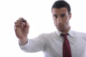 business man draw with marker on empty space photo