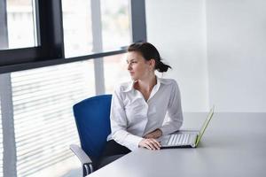 Young pretty business woman with notebook in the office photo