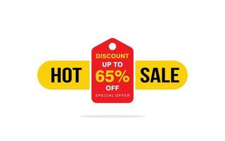 65 Percent discount offer, clearance, promotion banner layout with sticker style. vector