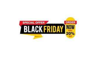 20 Percent discount black friday offer, clearance, promotion banner layout with sticker style. vector