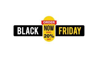 20 Percent discount black friday offer, clearance, promotion banner layout with sticker style. vector