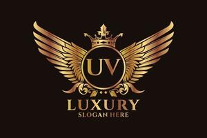 Luxury royal wing Letter UV crest Gold color Logo vector, Victory logo, crest logo, wing logo, vector logo template.