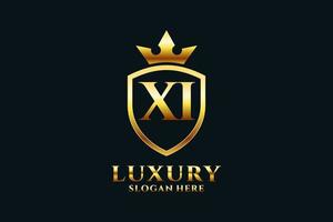 initial XI elegant luxury monogram logo or badge template with scrolls and royal crown - perfect for luxurious branding projects vector