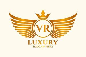 carta de ala real de lujo vr cresta vector de logotipo de color dorado, logotipo de victoria, logotipo de cresta, logotipo de ala, plantilla de logotipo vectorial.