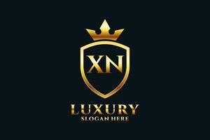 initial XN elegant luxury monogram logo or badge template with scrolls and royal crown - perfect for luxurious branding projects vector