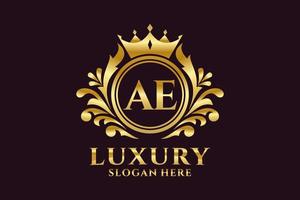 Initial AE Letter Royal Luxury Logo template in vector art for luxurious branding projects and other vector illustration.