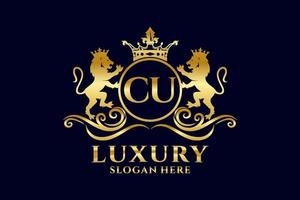 Initial CU Letter Lion Royal Luxury Logo template in vector art for luxurious branding projects and other vector illustration.