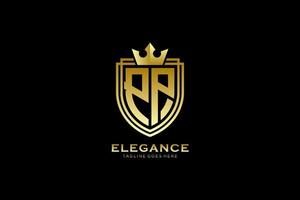 initial PP elegant luxury monogram logo or badge template with scrolls and royal crown - perfect for luxurious branding projects vector