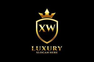 initial XW elegant luxury monogram logo or badge template with scrolls and royal crown - perfect for luxurious branding projects vector