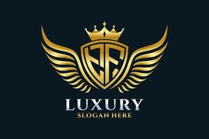 Luxury royal wing Letter TF crest Gold color Logo vector, Victory logo, crest logo, wing logo, vector logo template.