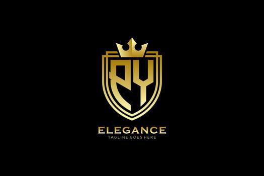 initial PY elegant luxury monogram logo or badge template with scrolls and royal crown - perfect for luxurious branding projects vector