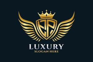 Luxury royal wing Letter TP crest Gold color Logo vector, Victory logo, crest logo, wing logo, vector logo template.