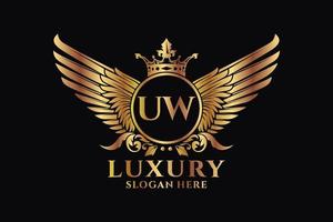 Luxury royal wing Letter UW crest Gold color Logo vector, Victory logo, crest logo, wing logo, vector logo template.