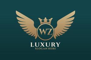 Luxury royal wing Letter WZ crest Gold color Logo vector, Victory logo, crest logo, wing logo, vector logo template.