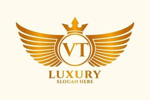 Luxury royal wing Letter VT crest Gold color Logo vector, Victory logo, crest logo, wing logo, vector logo template.