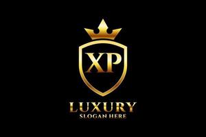 initial XP elegant luxury monogram logo or badge template with scrolls and royal crown - perfect for luxurious branding projects vector