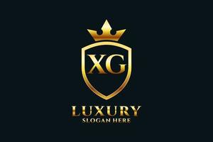 initial XG elegant luxury monogram logo or badge template with scrolls and royal crown - perfect for luxurious branding projects vector