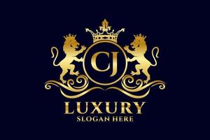 Initial CJ Letter Lion Royal Luxury Logo template in vector art for luxurious branding projects and other vector illustration.