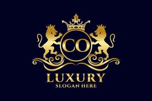 Initial CO Letter Lion Royal Luxury Logo template in vector art for luxurious branding projects and other vector illustration.