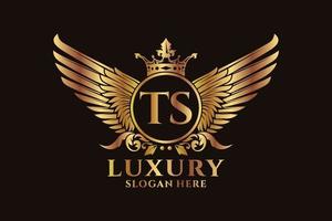 Luxury royal wing Letter TS crest Gold color Logo vector, Victory logo, crest logo, wing logo, vector logo template.