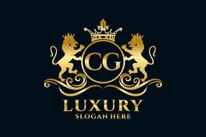 Initial CG Letter Lion Royal Luxury Logo template in vector art for luxurious branding projects and other vector illustration.