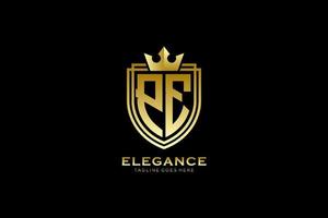 initial PE elegant luxury monogram logo or badge template with scrolls and royal crown - perfect for luxurious branding projects vector