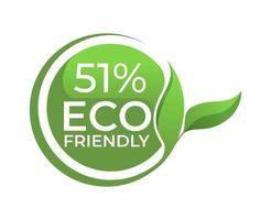 51 Eco friendly circle label sticker Vector illustration with green organic plant leaves.