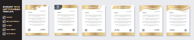 plantilla de diseño de membrete dorado de lujo para papelería para empresa comercial formato editable eps10 vector