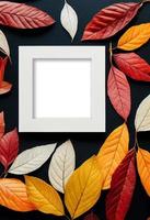 Autumn theme photo frame mock up picture surrounded by leaves and berries