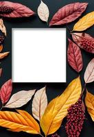 Autumn theme photo frame mock up picture surrounded by leaves and berries