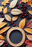 marco de fotos de tema de otoño imagen simulada rodeada de hojas y bayas