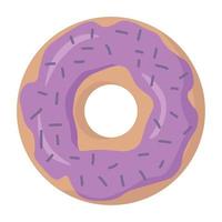 lindos donuts con glaseado morado y polvo blanco. vector