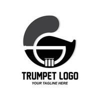 Trumpet logo design, generate melody, musical instrument vector sketch illustration