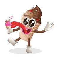 linda mascota de helado come helado, cono de helado vector