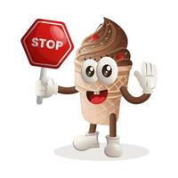 Cute ice cream mascot holding stop sign, street sign, road sign vector