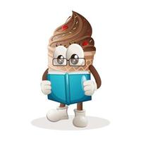 Cute ice cream mascot reading a book vector