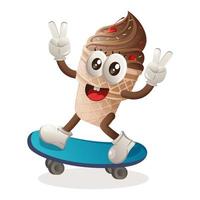 Cute ice cream mascot playing skateboard, skateboarding vector