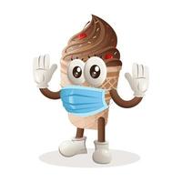 Cute ice cream mascot wearing medical mask, protect from covid-19 vector