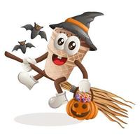 Cute ice cream mascot witch with holding halloween pumpkin vector