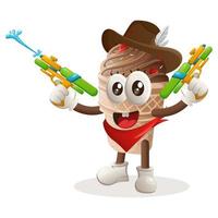 Cute ice cream mascot playing with water gun toy vector