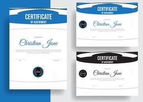 Elegant certificate template, Modern Diploma Certificate Design for participant or winner, classic frame and modern pattern, diploma, vector illustration, blue color. A clean modern certificate.