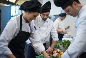 team cooks and chefs preparing meals photo