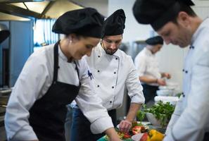 team cooks and chefs preparing meals photo