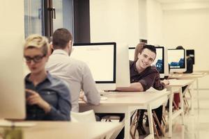 startup business, software developer working on desktop computer photo