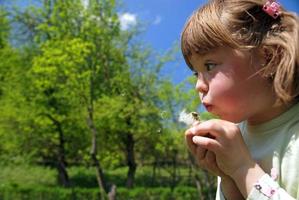 cute girl blowing dundelion photo